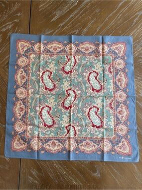 Polo Ralph Lauren Cotton Scarf Scarves Pocket Square 18” x 18” Hand Rolled Blue
